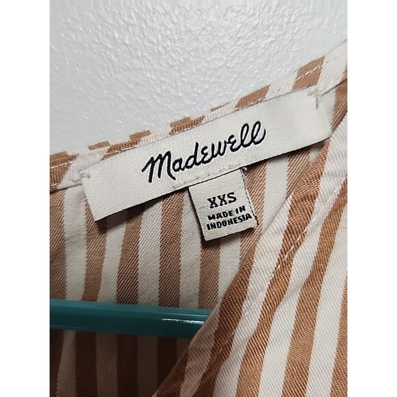 Madewell Button Back Easy Dress Size XXS Camel Tan White Striped Tunic Loose - Picture 6 of 6